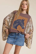 Vintage Horse Artwork Graphic Kantha Top