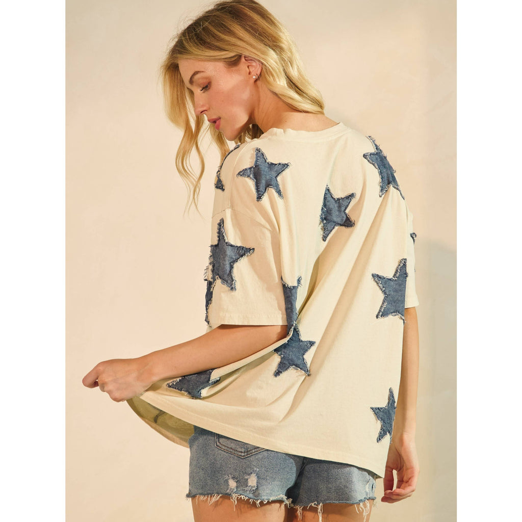 STARLIT DENIM APPLIQUE TEE (ST7762)