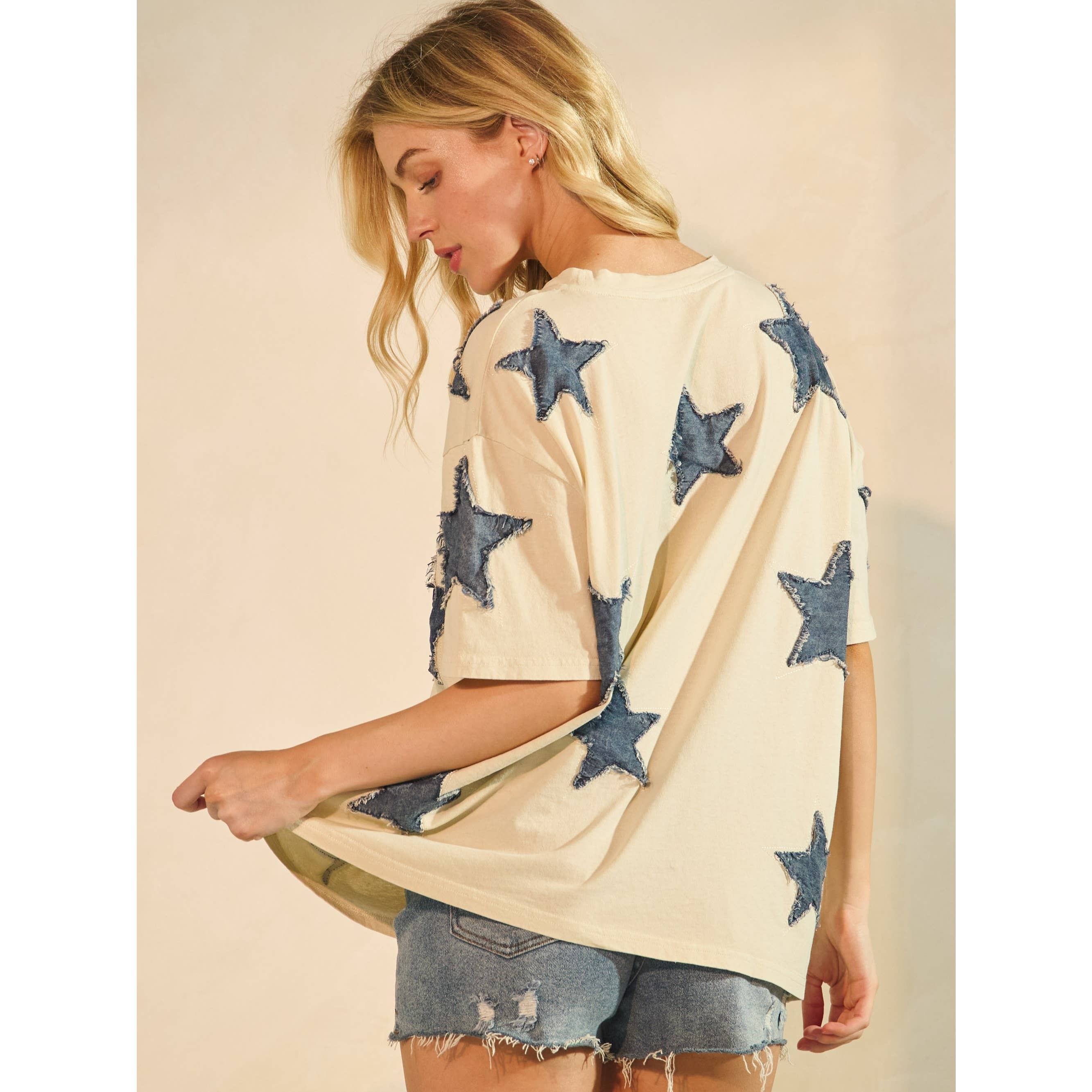 STARLIT DENIM APPLIQUE TEE (ST7762)