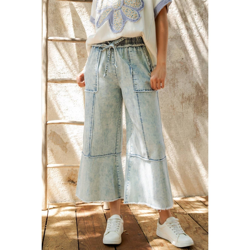 MINERAL WASHED DENIM PANTS