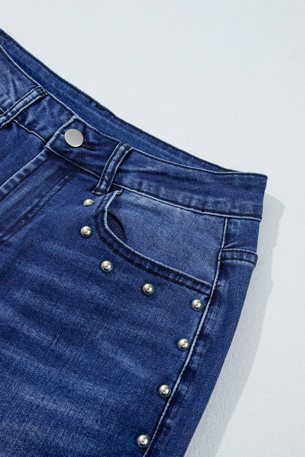 Black Studded Detail Straight Leg Casual Loose Jeans