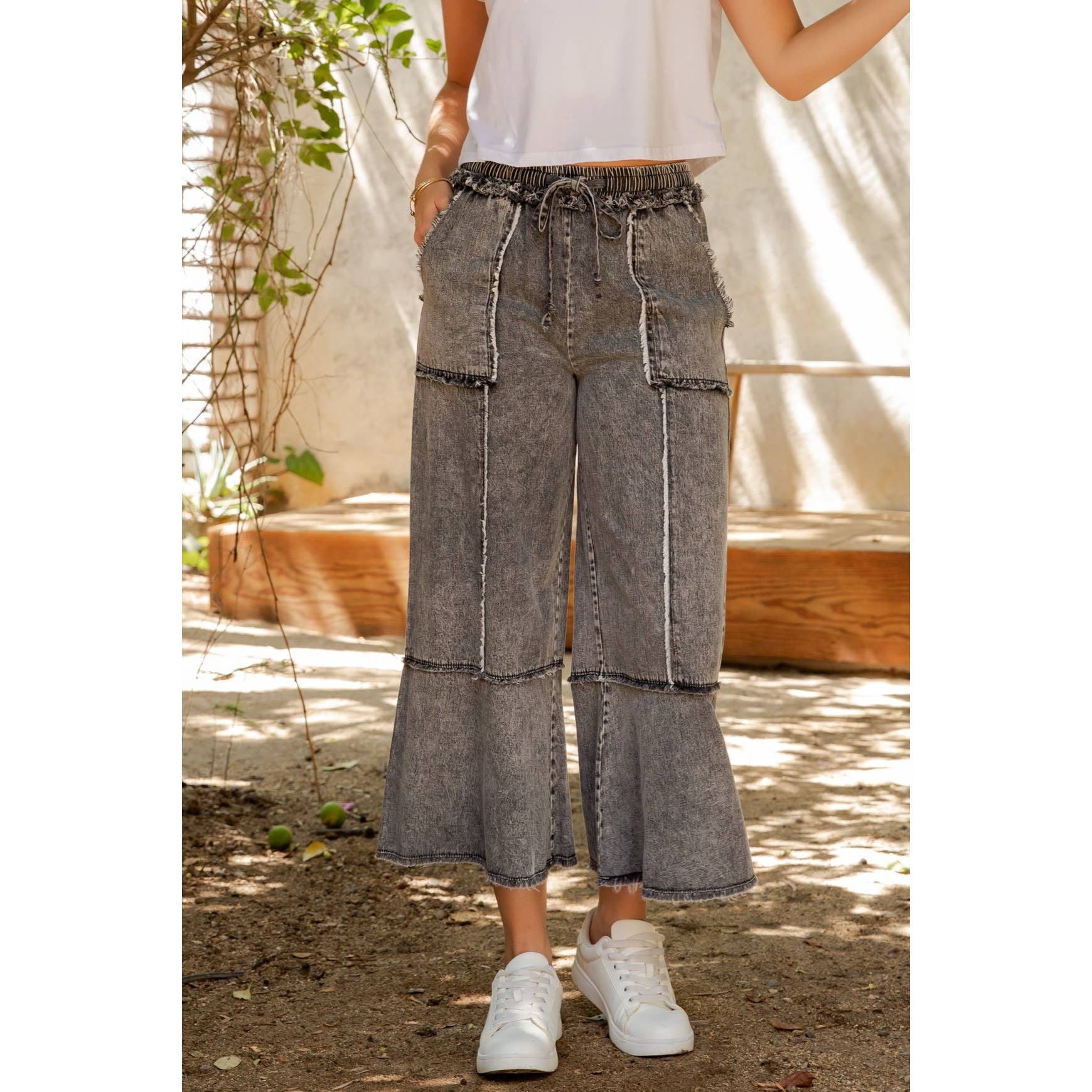 MINERAL WASHED DENIM PANTS