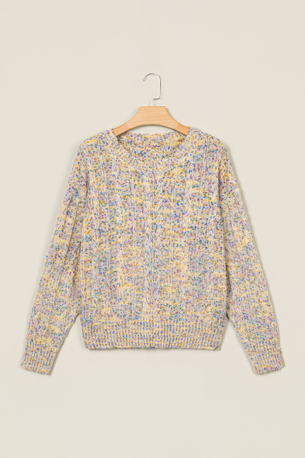 Multicolour Cozy Cable Knit Round Neck Long Sleeve Confetti Sweater