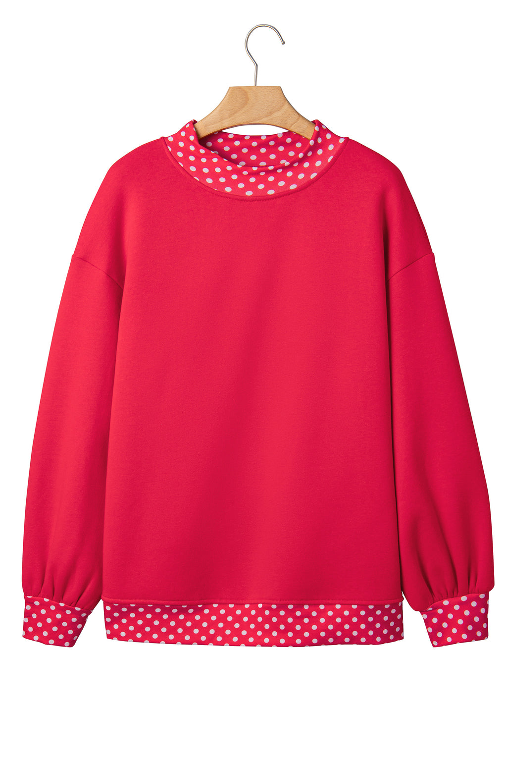 Brown Colorblock Polka Dot Contrast Trim Oversized Sweatshirt