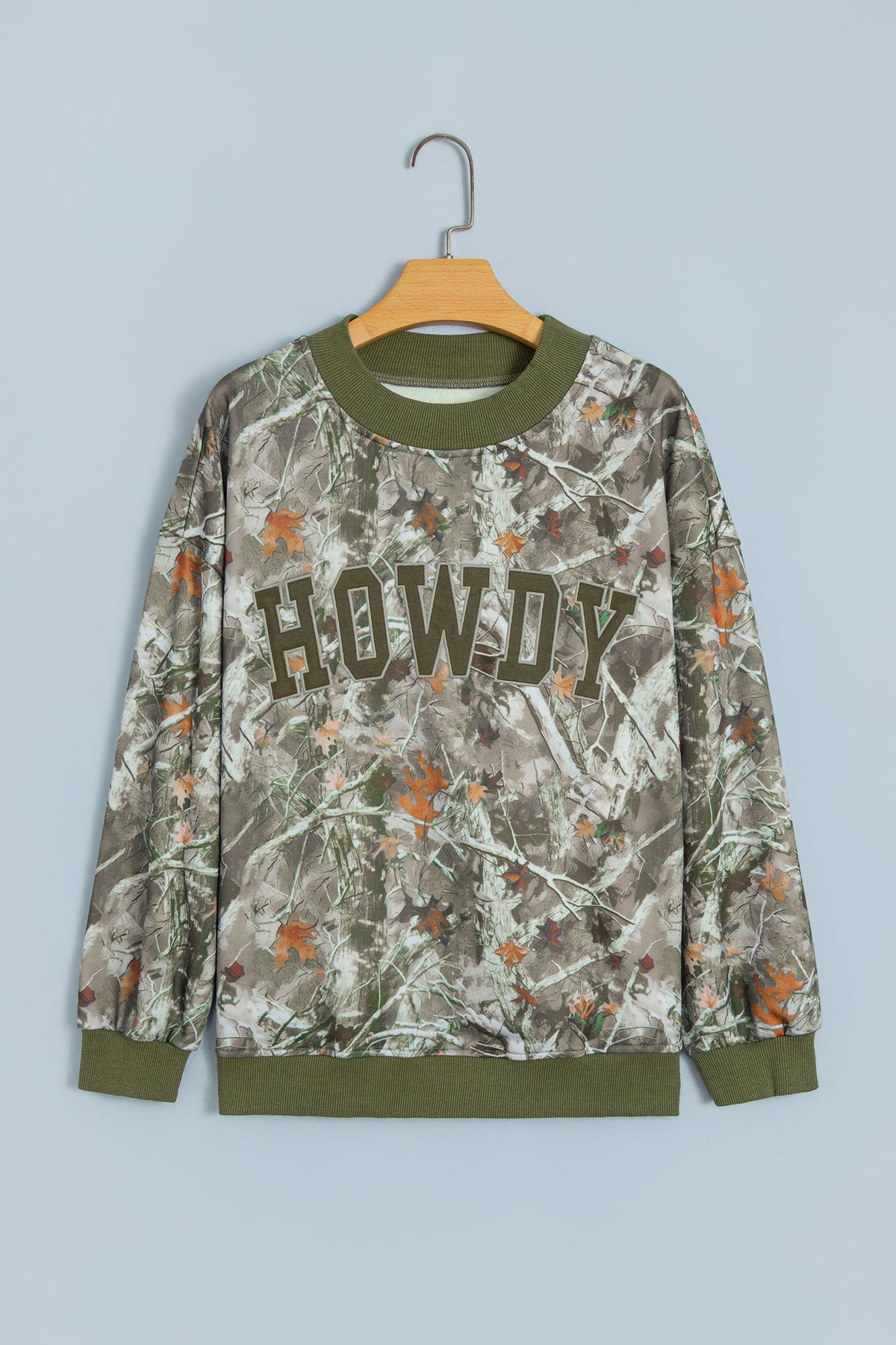Beige Western Mallard Letter Print Baggy Pullover Sweatshirt