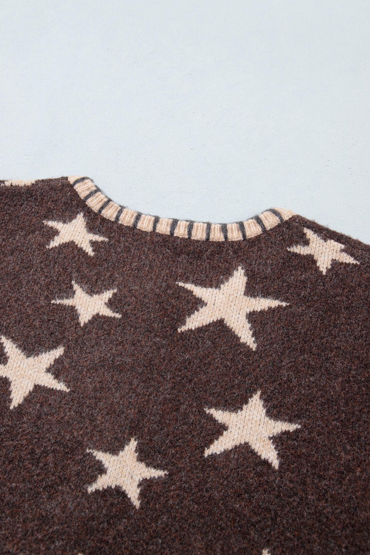 Brown Stars Pattern Colorblock Long Sleeve Shift Cardigan