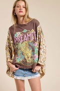 Dreamer Leopard Paradise Graphic Rustic Sheer Sleeves Kaftan