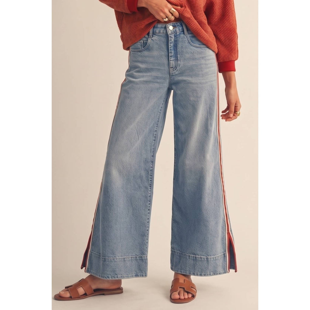 Heritage Stripe Retro Track Coastline Wide Leg Denim