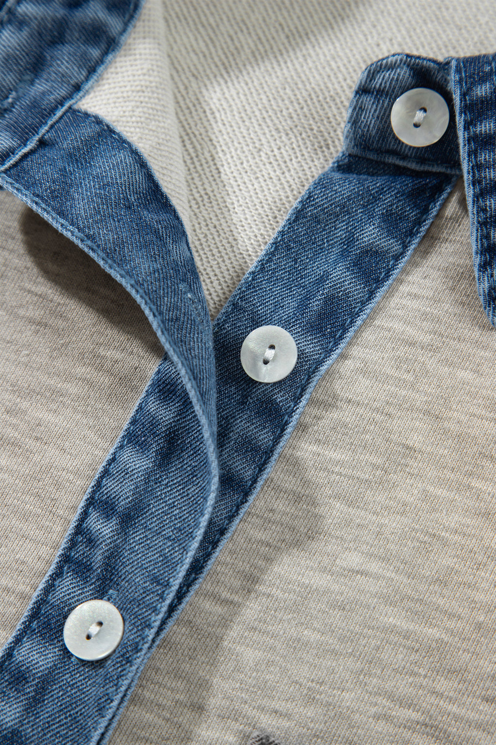 Sleet Denim Collar Patchwork Long Sleeve Pullover Top