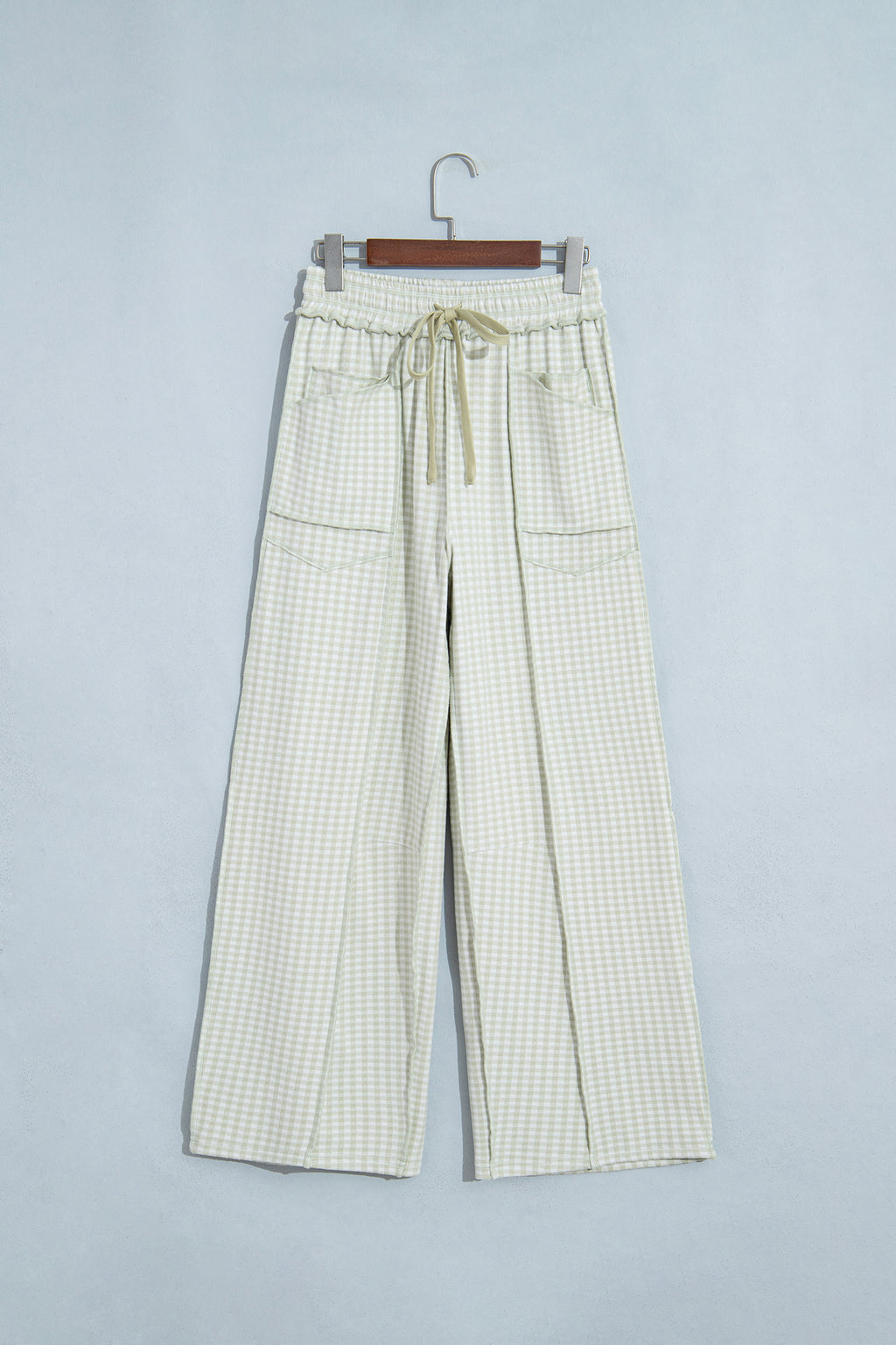 Red Plaid Contrast Trim Drawstring Elastic Waist Shift Pants
