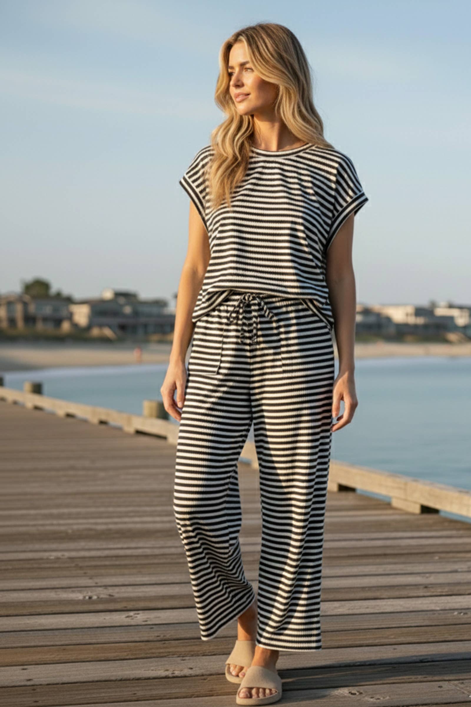 Striped Rib Top and Pants Lounge Set