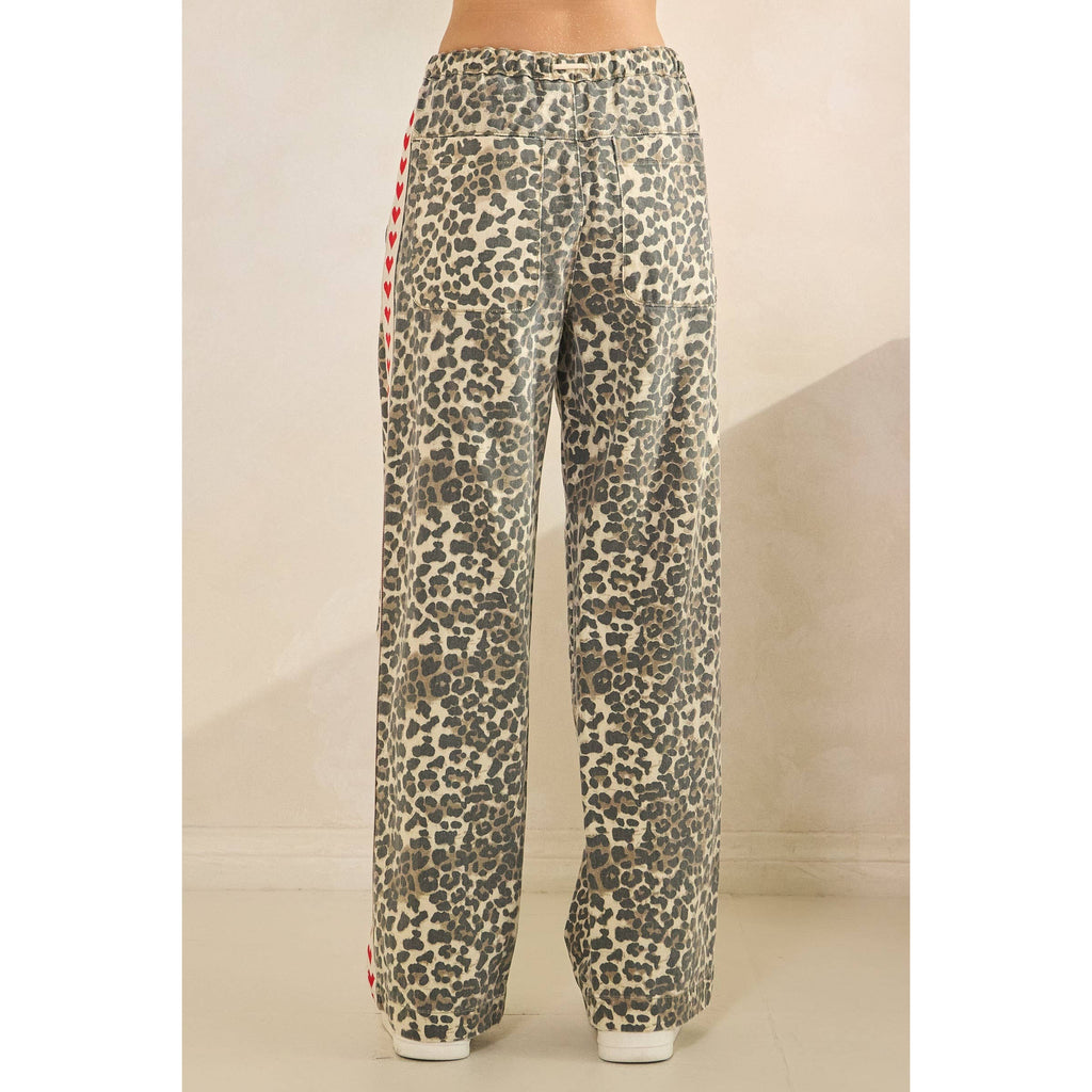 Leopard Printed Striped Wide Legged Pants