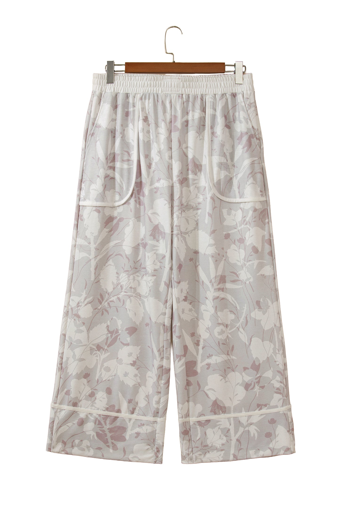 Gray Floral Camo Print Contrast Trim Plus Size Loose Pants