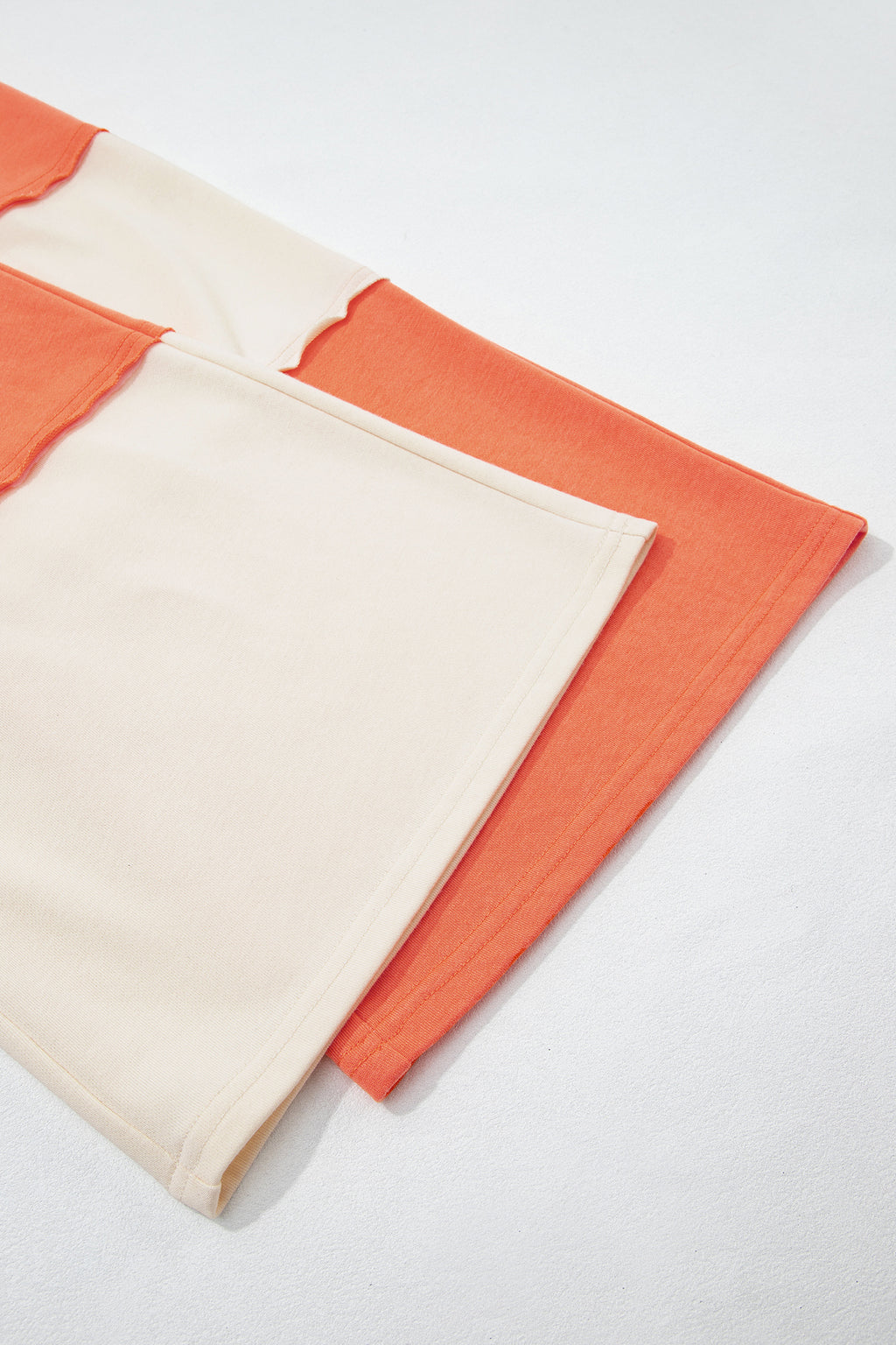 Fiery Red Raw Seam Colorblock Wide Leg Ankle Length Casual Pants