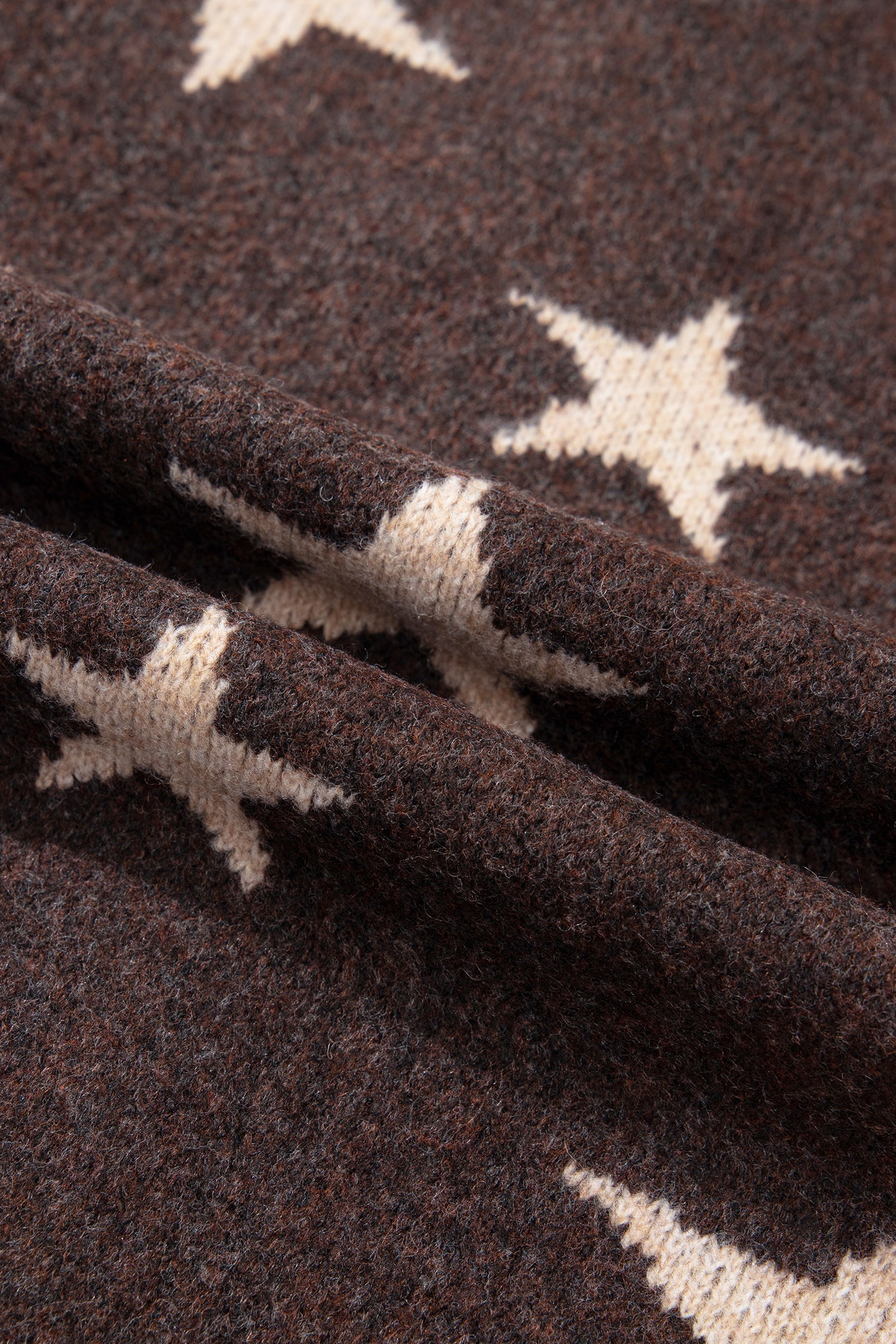 Brown Stars Pattern Colorblock Long Sleeve Shift Cardigan