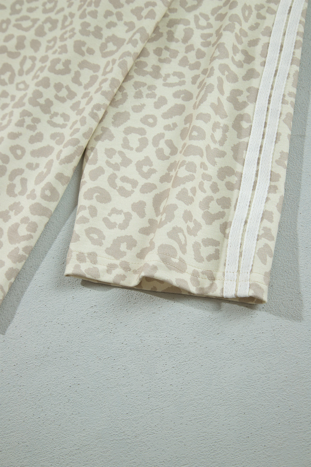 Gray Leopard Print Varsity Striped Detail 3/4 Sleeve Top Shift Pant Set