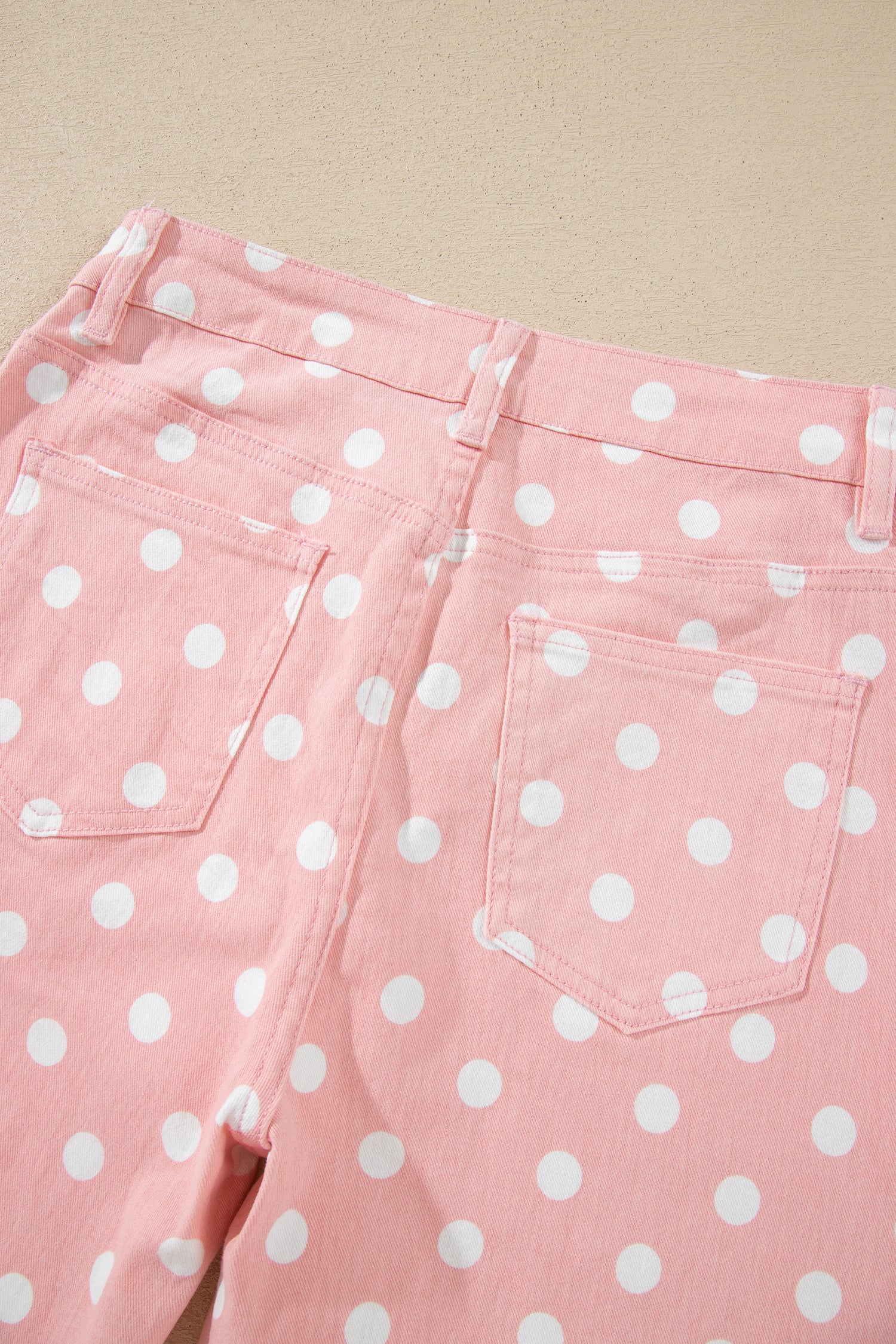 Pink Polka Dot Casual Slim Fit Jeans